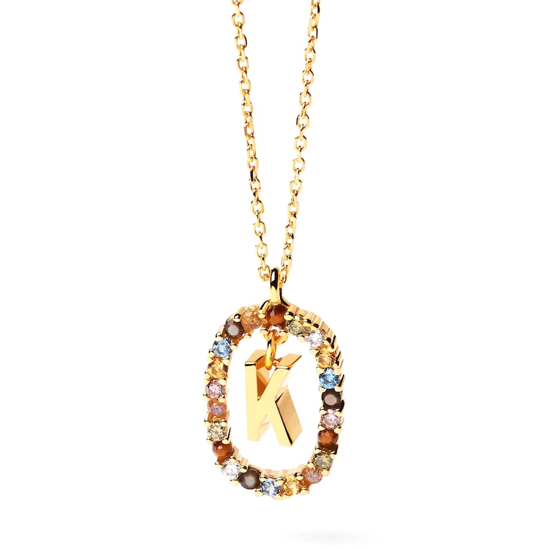 PDPAOLA™ at Zales Multi-Color "K" Pendant in Sterling Silver with 18K Gold Plate