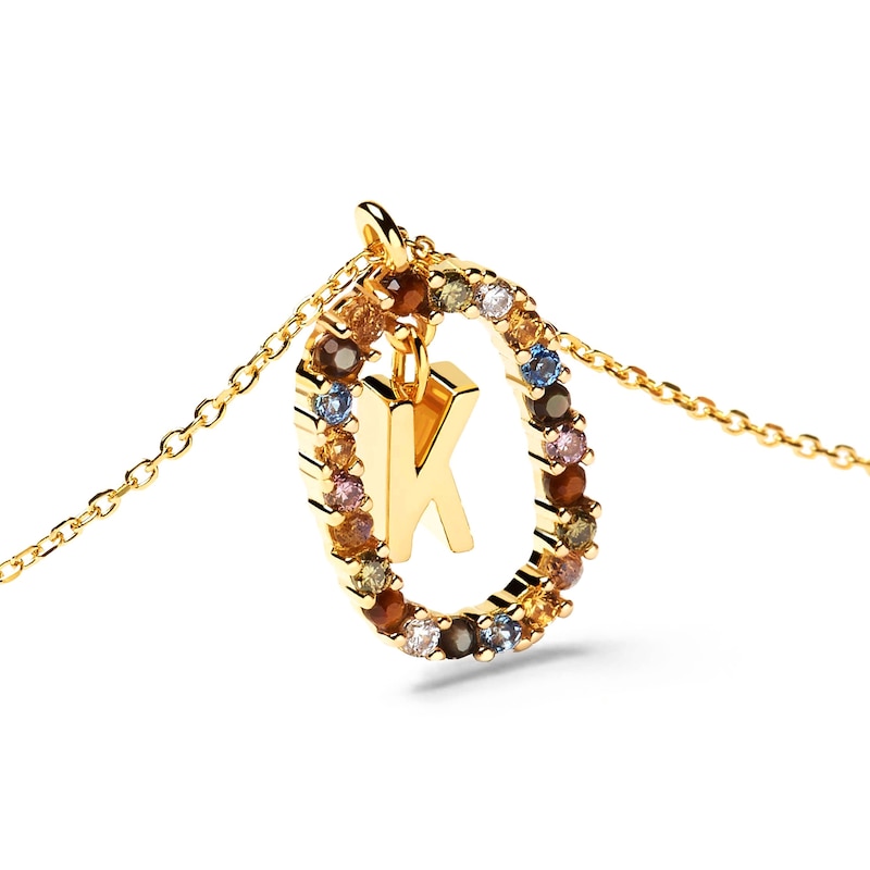 PDPAOLA™ at Zales Multi-Color "K" Pendant in Sterling Silver with 18K Gold Plate