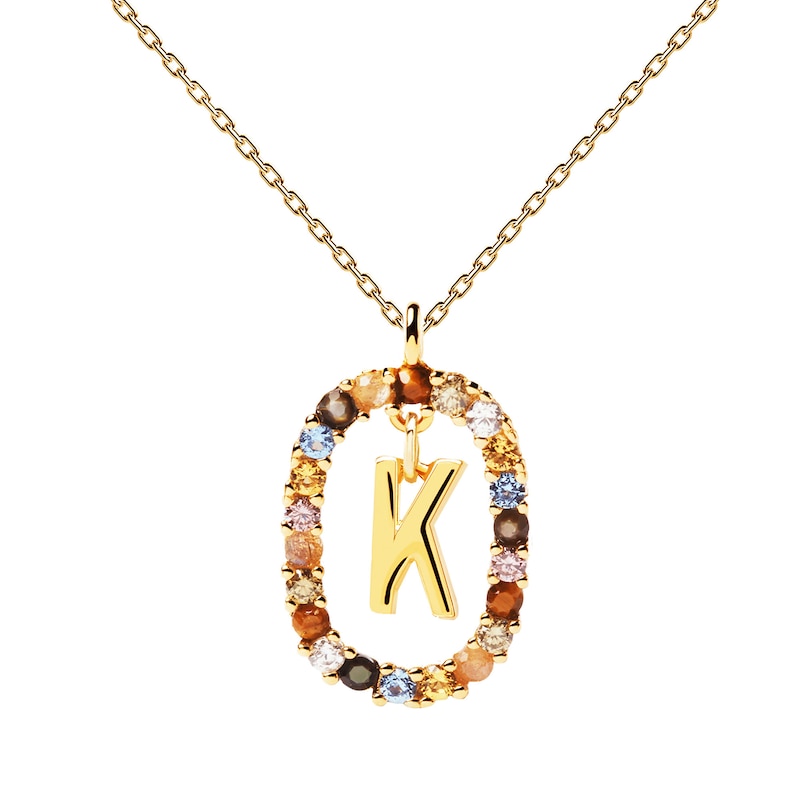 PDPAOLA™ at Zales Multi-Color "K" Pendant in Sterling Silver with 18K Gold Plate