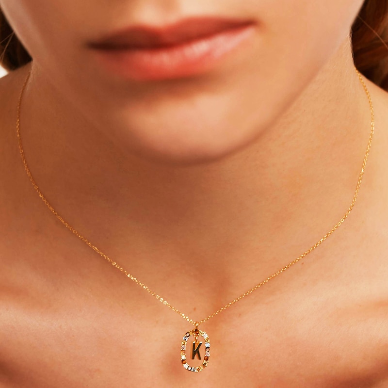 PDPAOLA™ at Zales Multi-Color "K" Pendant in Sterling Silver with 18K Gold Plate