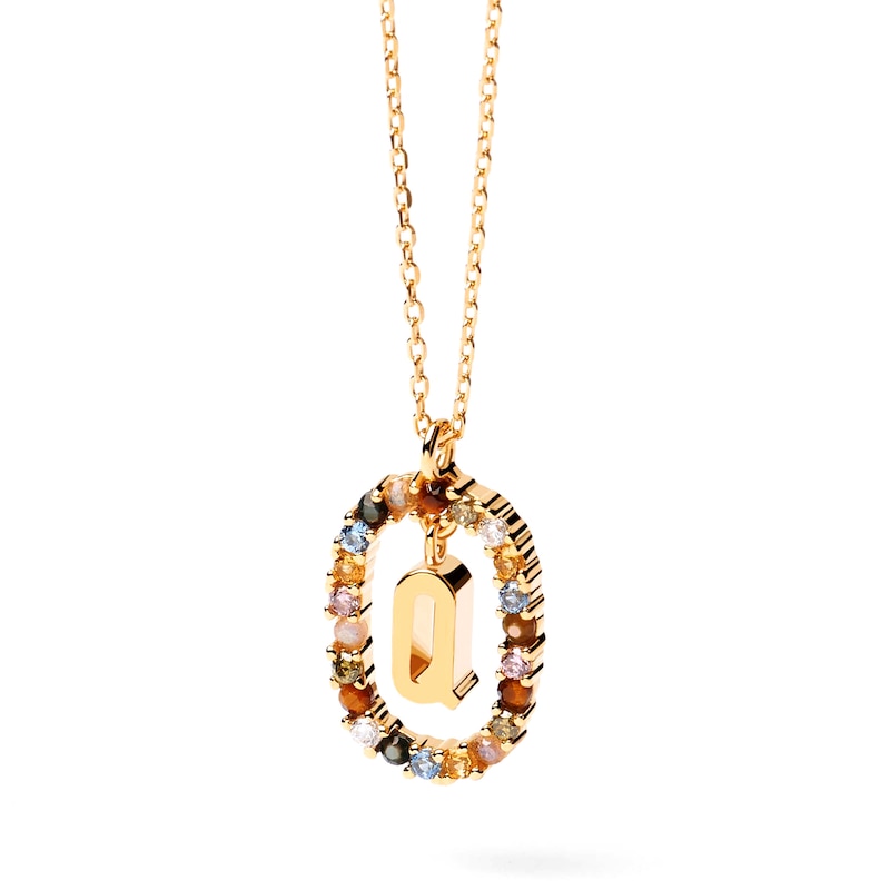 Main Image 1 of PDPAOLA™ at Zales Multi-Color "Q" Pendant in Sterling Silver with 18K Gold Plate