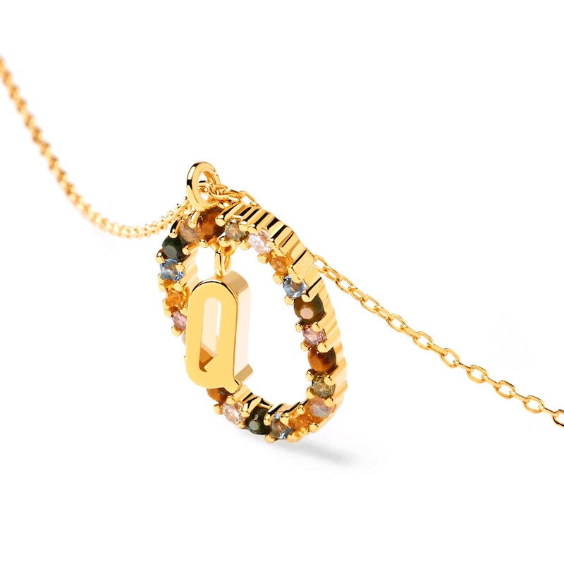 Main Image 3 of PDPAOLA™ at Zales Multi-Color "Q" Pendant in Sterling Silver with 18K Gold Plate