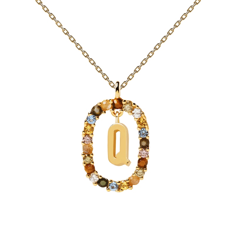 Main Image 5 of PDPAOLA™ at Zales Multi-Color "Q" Pendant in Sterling Silver with 18K Gold Plate