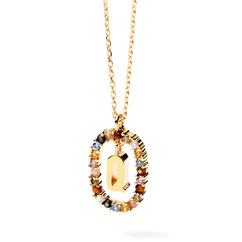 Main Image 7 of PDPAOLA™ at Zales Multi-Color "Q" Pendant in Sterling Silver with 18K Gold Plate