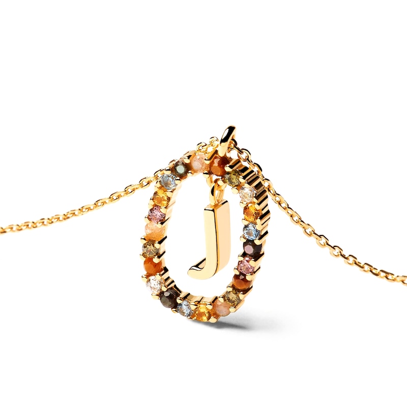 PDPAOLA™ at Zales Multi-Color "J" Pendant in Sterling Silver with 18K Gold Plate