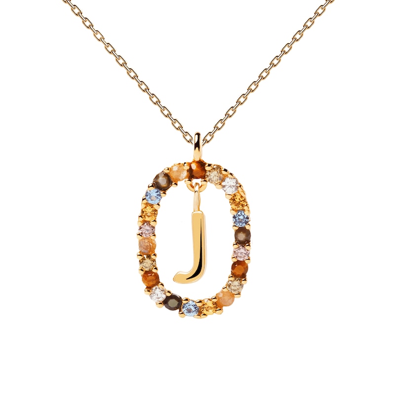 PDPAOLA™ at Zales Multi-Color "J" Pendant in Sterling Silver with 18K Gold Plate