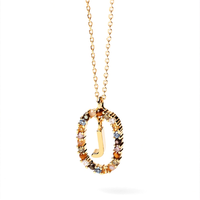 PDPAOLA™ at Zales Multi-Color "J" Pendant in Sterling Silver with 18K Gold Plate