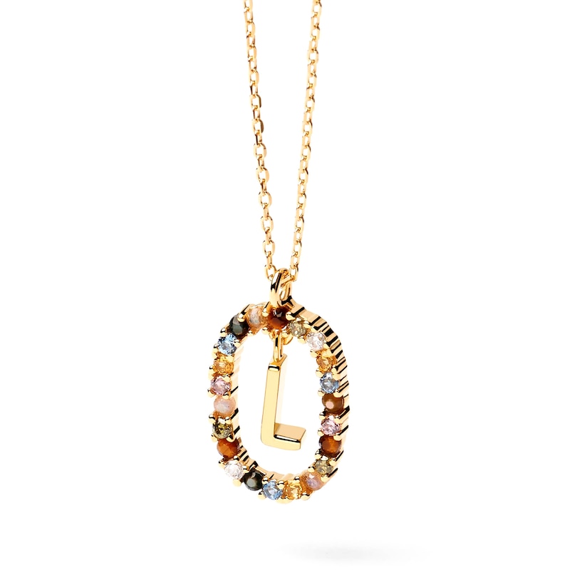 PDPAOLA™ at Zales Multi-Color "L" Pendant in Sterling Silver with 18K Gold Plate