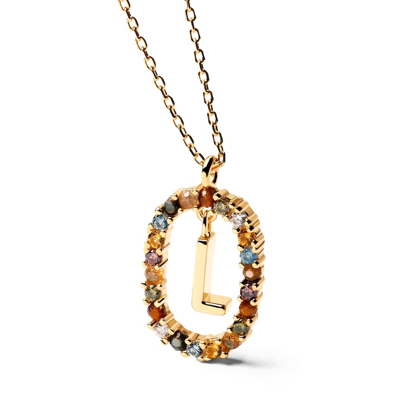 PDPAOLA™ at Zales Multi-Color "L" Pendant in Sterling Silver with 18K Gold Plate