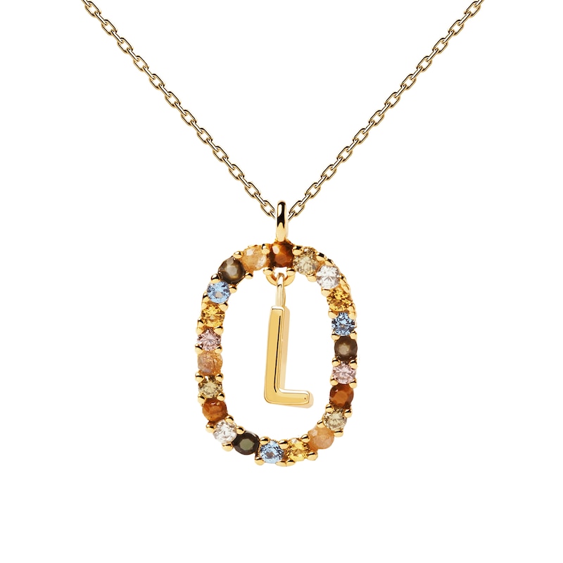 PDPAOLA™ at Zales Multi-Color "L" Pendant in Sterling Silver with 18K Gold Plate