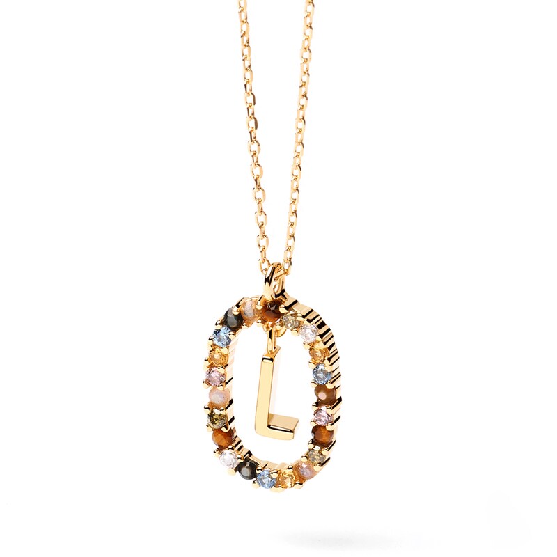 PDPAOLA™ at Zales Multi-Color "L" Pendant in Sterling Silver with 18K Gold Plate