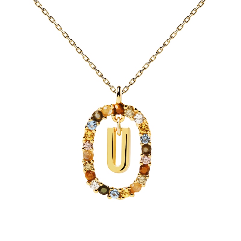 PDPAOLA™ at Zales Multi-Color "U" Pendant in Sterling Silver with 18K Gold Plate