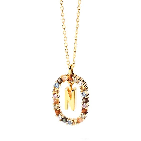 PDPAOLA™ at Zales Multi-Color "N" Pendant in Sterling Silver with 18K Gold Plate