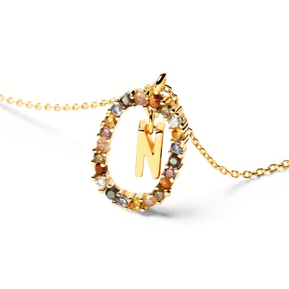 PDPAOLA™ at Zales Multi-Color "N" Pendant in Sterling Silver with 18K Gold Plate