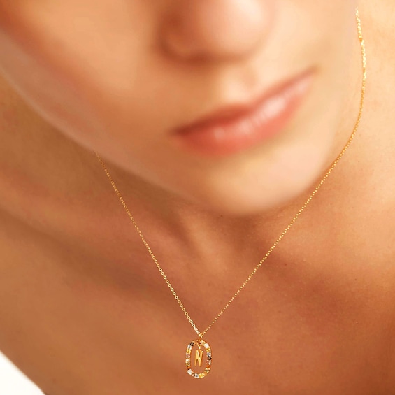 PDPAOLA™ at Zales Multi-Color "N" Pendant in Sterling Silver with 18K Gold Plate
