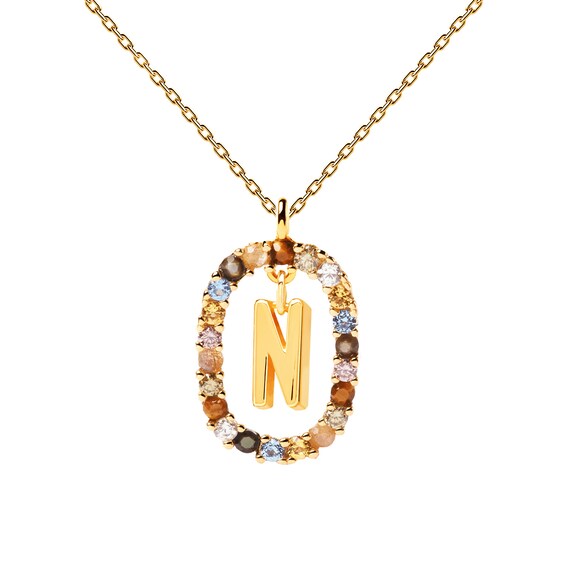 PDPAOLA™ at Zales Multi-Color "N" Pendant in Sterling Silver with 18K Gold Plate