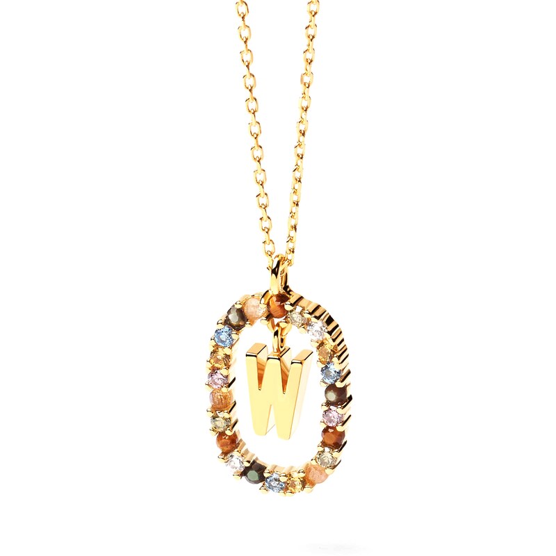 Main Image 1 of PDPAOLA™ at Zales Multi-Color "W" Pendant in Sterling Silver with 18K Gold Plate