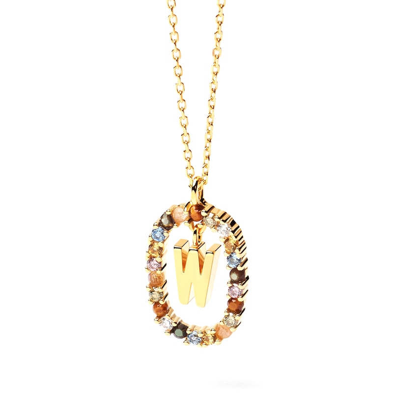 PDPAOLA™ at Zales Multi-Color "W" Pendant in Sterling Silver with 18K Gold Plate