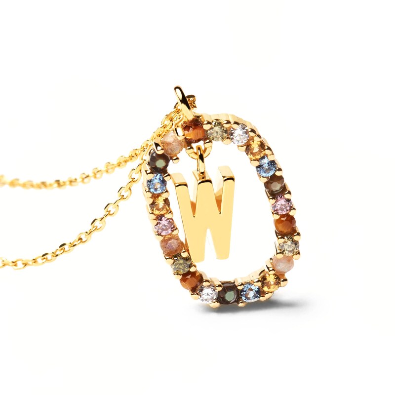 Main Image 4 of PDPAOLA™ at Zales Multi-Color "W" Pendant in Sterling Silver with 18K Gold Plate