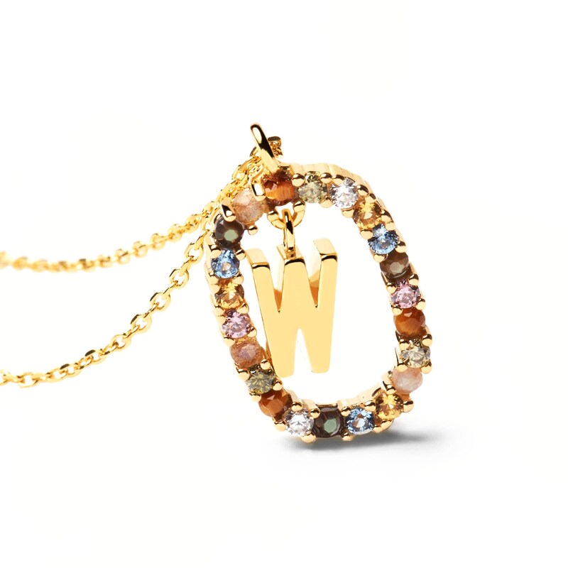 PDPAOLA™ at Zales Multi-Color "W" Pendant in Sterling Silver with 18K Gold Plate