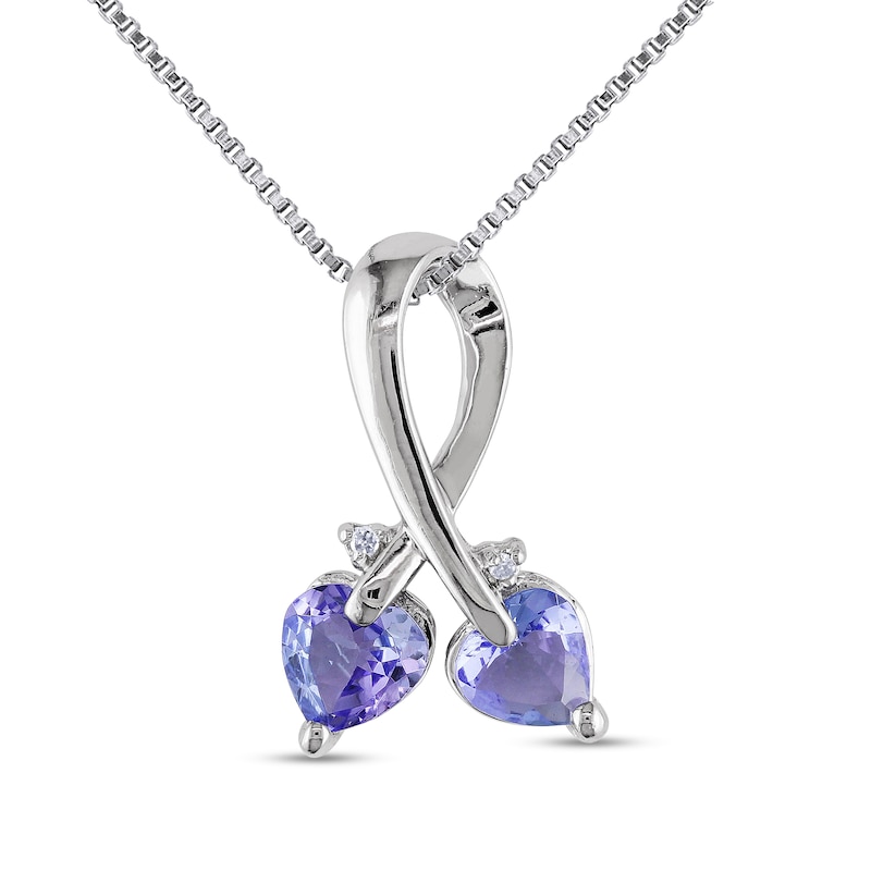Main Image 1 of 5.0mm Heart-Shaped Tanzanite and Diamond Accent Loop Pendant in Sterling Silver