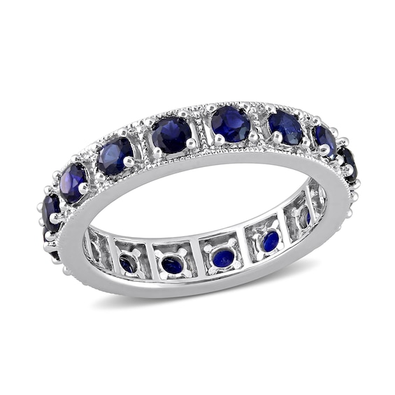 Blue Lab-Created Sapphire Vintage-Style Eternity Band Sterling Silver