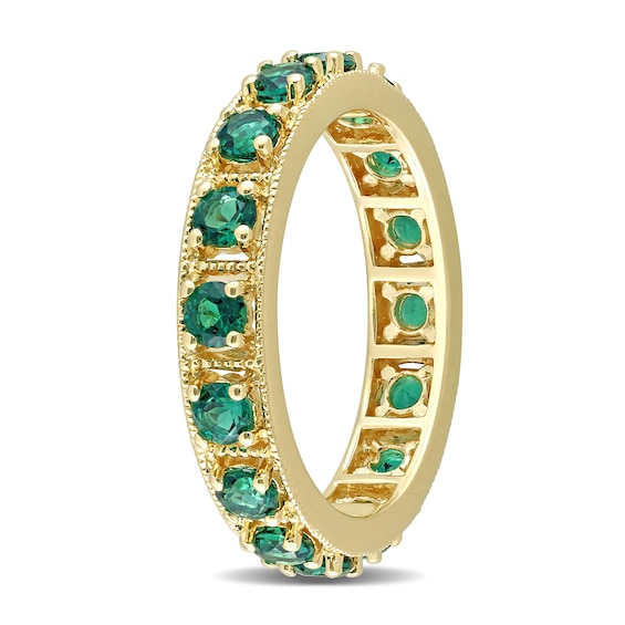 Lab-Created Emerald Vintage-Style Eternity Band in Sterling Silver with Yellow Rhodium