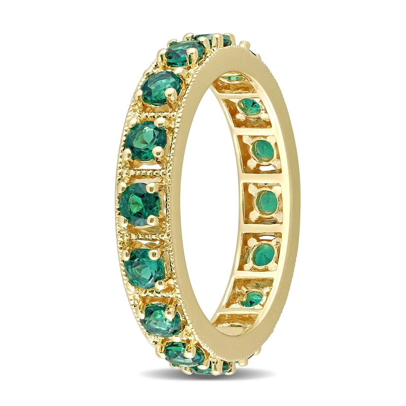 Main Image 3 of Lab-Created Emerald Vintage-Style Eternity Band in Sterling Silver with Yellow Rhodium