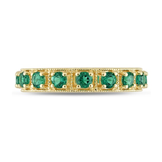 Lab-Created Emerald Vintage-Style Eternity Band in Sterling Silver with Yellow Rhodium