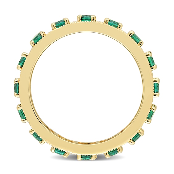 Lab-Created Emerald Vintage-Style Eternity Band in Sterling Silver with Yellow Rhodium