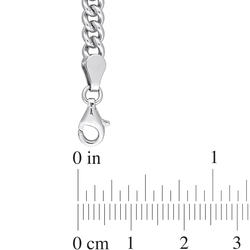 Main Image 3 of 7.0mm Pink Lab-Created Sapphire Solitaire Curb Chain Bracelet in Sterling Silver - 7.5"