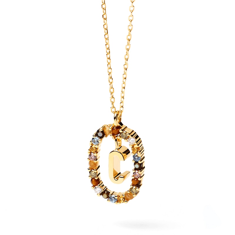 PDPAOLA™ at Zales Multi-Color "C" Pendant in Sterling Silver with 18K Gold Plate