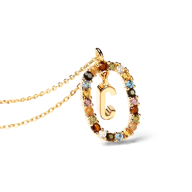 PDPAOLA™ at Zales Multi-Color "C" Pendant in Sterling Silver with 18K Gold Plate