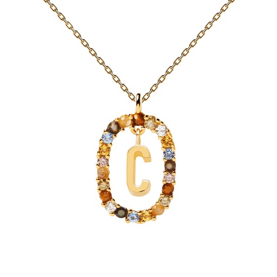 PDPAOLA™ at Zales Multi-Color "C" Pendant in Sterling Silver with 18K Gold Plate