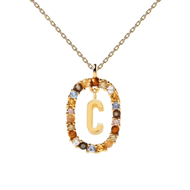 PDPAOLA™ at Zales Multi-Color "C" Pendant in Sterling Silver with 18K Gold Plate