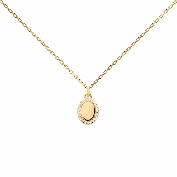 PDPAOLAâ¢ at Zales Cubic Zirconia Frame Oval Pendant in Sterling Silver with 18K Gold Plate â 21.65"