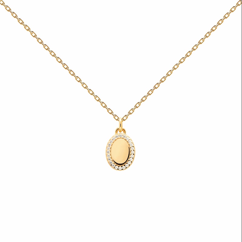 PDPAOLA™ at Zales Cubic Zirconia Frame Oval Pendant in Sterling Silver with 18K Gold Plate – 21.65"
