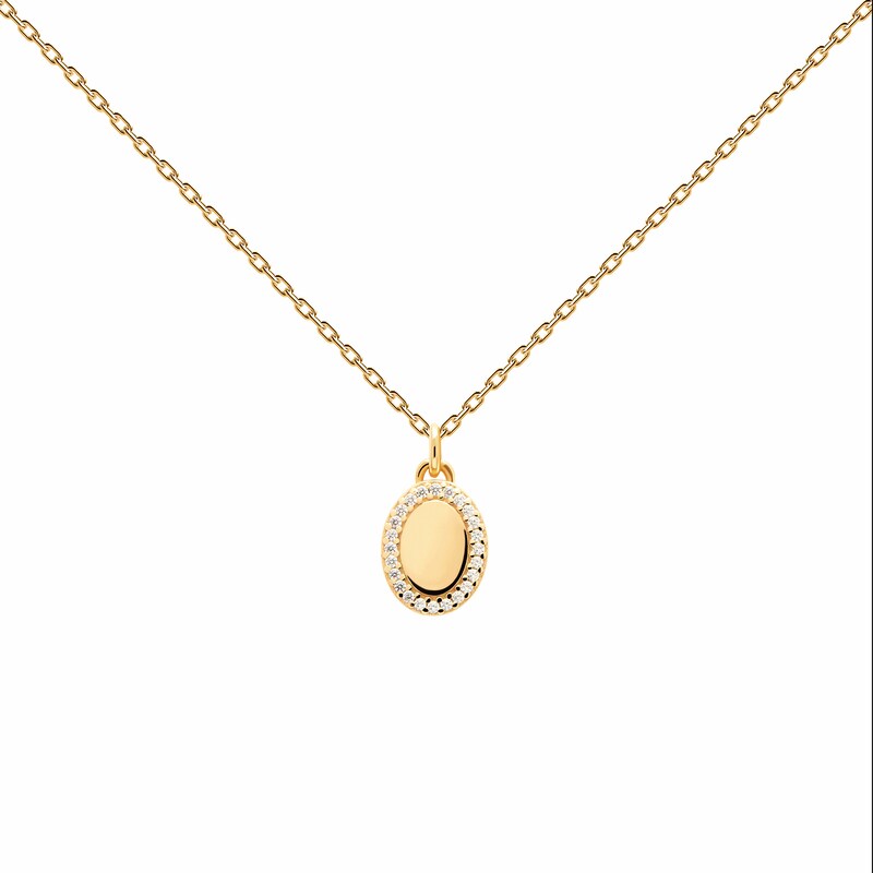 PDPAOLA™ at Zales Cubic Zirconia Frame Oval Pendant in Sterling Silver with 18K Gold Plate – 21.65"