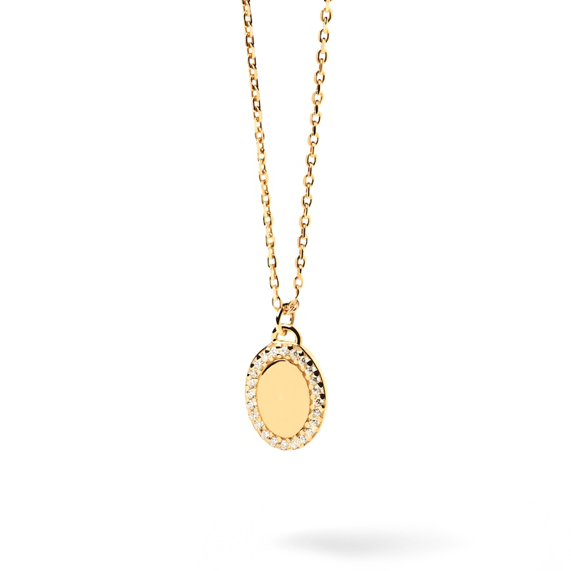 PDPAOLA™ at Zales Cubic Zirconia Frame Oval Pendant in Sterling Silver with 18K Gold Plate – 21.65"