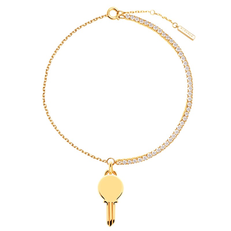 Main Image 3 of PDPAOLA™ at Zales Cubic Zirconia Dangle Key Bracelet in Sterling Silver with 18K Gold Plate – 7.28"
