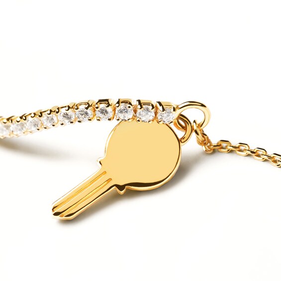 PDPAOLAâ¢ at Zales Cubic Zirconia Dangle Key Bracelet in Sterling Silver with 18K Gold Plate â 7.28"