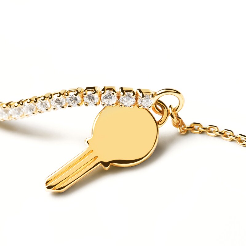 Main Image 4 of PDPAOLA™ at Zales Cubic Zirconia Dangle Key Bracelet in Sterling Silver with 18K Gold Plate – 7.28"