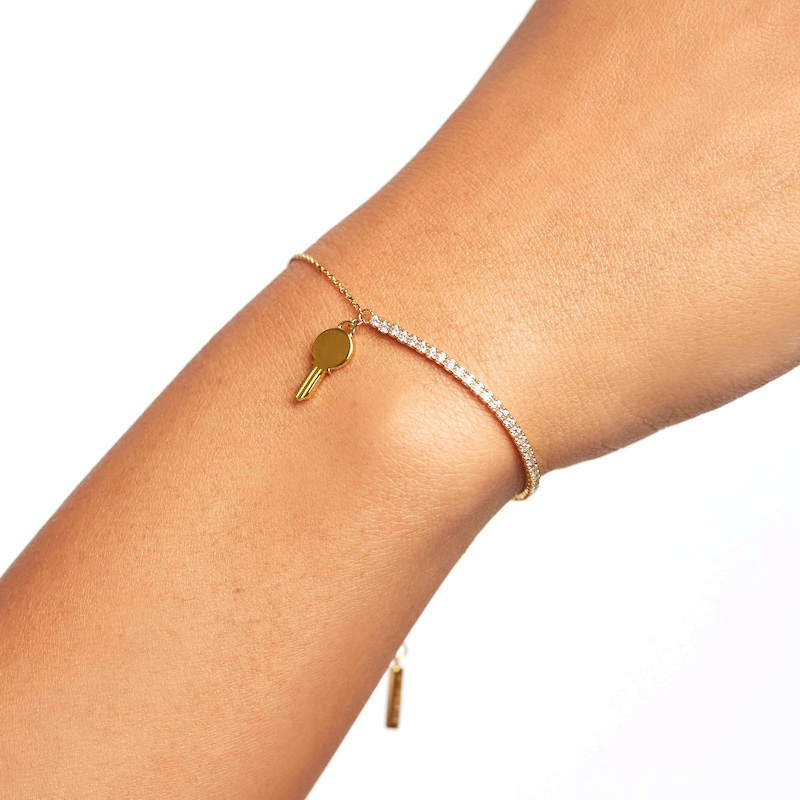 Main Image 5 of PDPAOLA™ at Zales Cubic Zirconia Dangle Key Bracelet in Sterling Silver with 18K Gold Plate – 7.28"