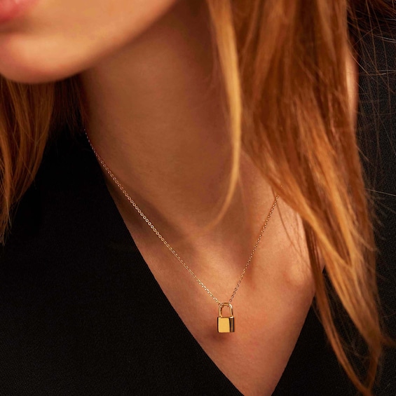 PDPAOLA™ at Zales Lock Necklace in Sterling Silver with 18K Gold Plate – 21.65"