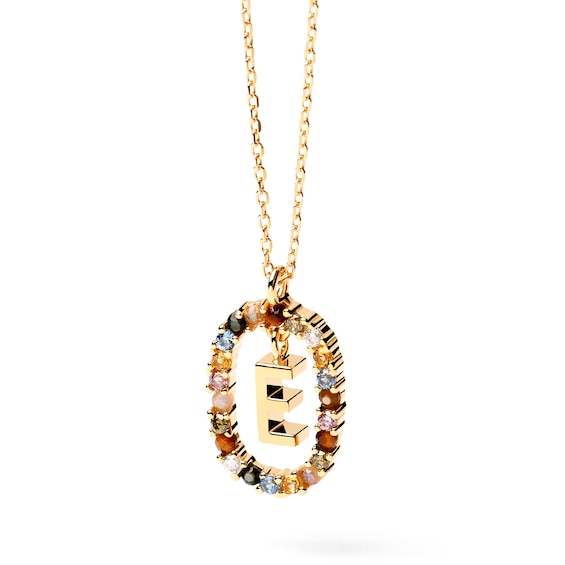PDPAOLA⢠at Zales Multi-Color "E" Pendant in Sterling Silver with 18K Gold Plate