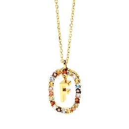 PDPAOLA™ at Zales Multi-Color &quot;F&quot; Pendant in Sterling Silver with 18K Gold Plate