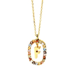 PDPAOLA™ at Zales Multi-Color "F" Pendant in Sterling Silver with 18K Gold Plate