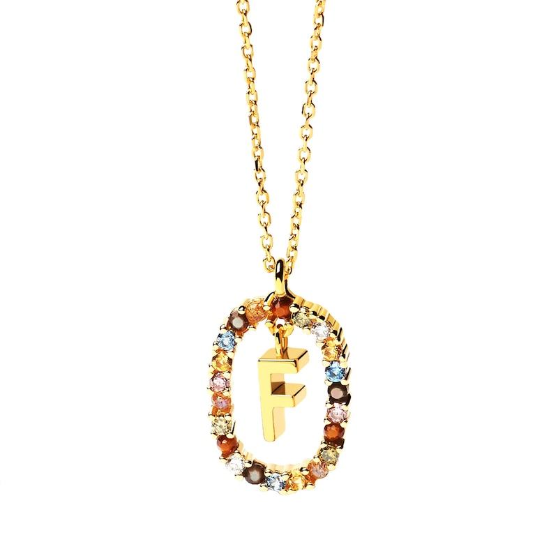 PDPAOLA™ at Zales Multi-Color "F" Pendant in Sterling Silver with 18K Gold Plate