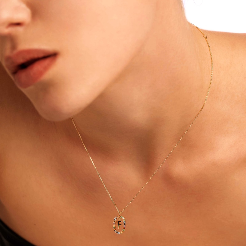 Main Image 2 of PDPAOLA™ at Zales Multi-Color "F" Pendant in Sterling Silver with 18K Gold Plate