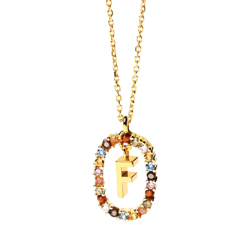 Main Image 3 of PDPAOLA™ at Zales Multi-Color "F" Pendant in Sterling Silver with 18K Gold Plate